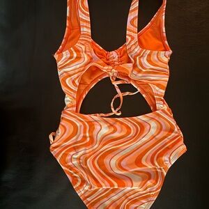 Vibrant Orange Swirl Kids Bikini